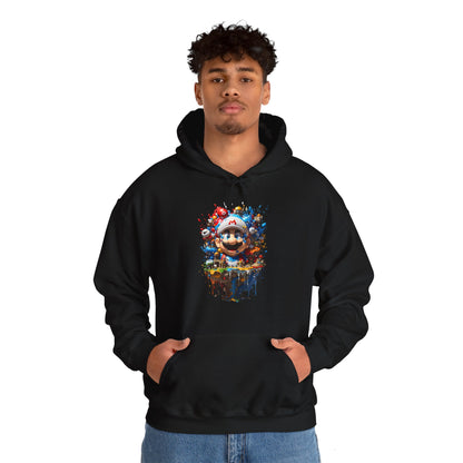 Model wearing the Unisex Computer Game Graphic Lightweight Hooded Sweatshirt in black, adorned with a striking gaming graphic, embodying casual luxury.