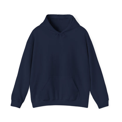 Navy blue unisex hoodie with a relaxed silhouette and practical front pocket, combining style and comfort elegantly.