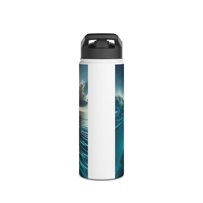 Fantasy Paddleboarding Stainless Steel Water Bottle featuring a stylish design showcasing vibrant ocean waves, perfect for luxury hydration while paddleboarding.