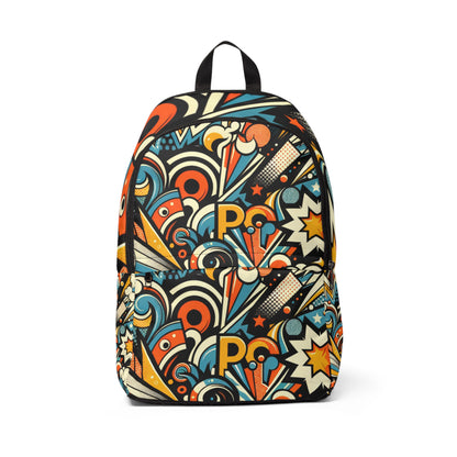 Chic Pop Art Backpack by Dazzling Dreams Studio featuring a vibrant abstract design with vintage cartoon motifs, perfect for adding a touch of luxury to your outfit.