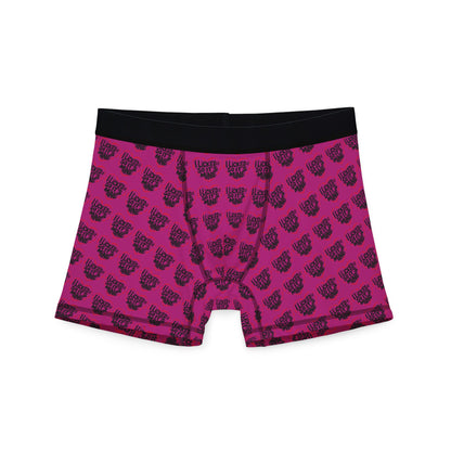 Valentine's Naughty Cheeky Men's Boxer Briefs showcasing a playful design with the phrase 'I LICKED IT SO IT'S MINE' in a lavish pink pattern, ideal for romantic occasions and humorous gifts.