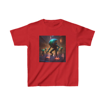 Kids Cute Aliens Heavy Cotton Tee in red, designed for vibrant young adventurers with charming alien motifs that capture the spirit of exploration.