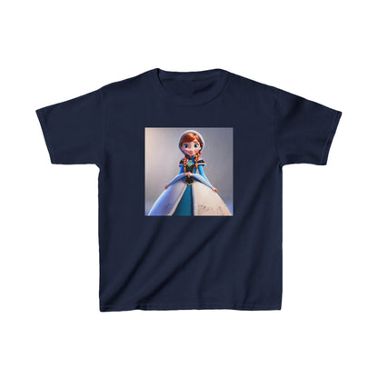 Kids Frozen Anna Heavy Cotton T-Shirt in navy blue featuring the iconic character Anna from Frozen. A luxurious tee designed for comfort and style, perfect for little fans.