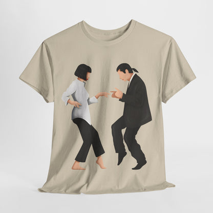 Pulp Fiction Graphic T-Shirt in beige featuring iconic characters dancing, designed for a luxurious urban style.