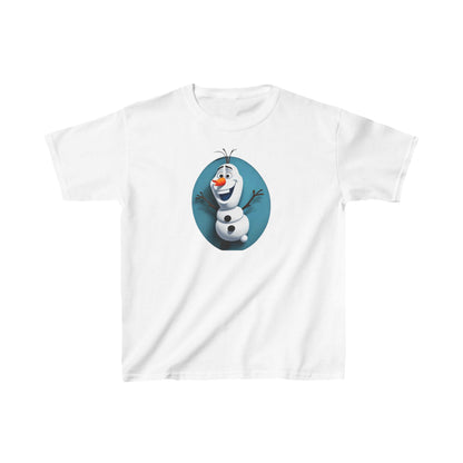 Kids Cute Frozen Olaf T-shirt Heavy Cotton Tee in white showcasing the beloved snowman Olaf from Frozen, ideal for cheerful children's fashion.
