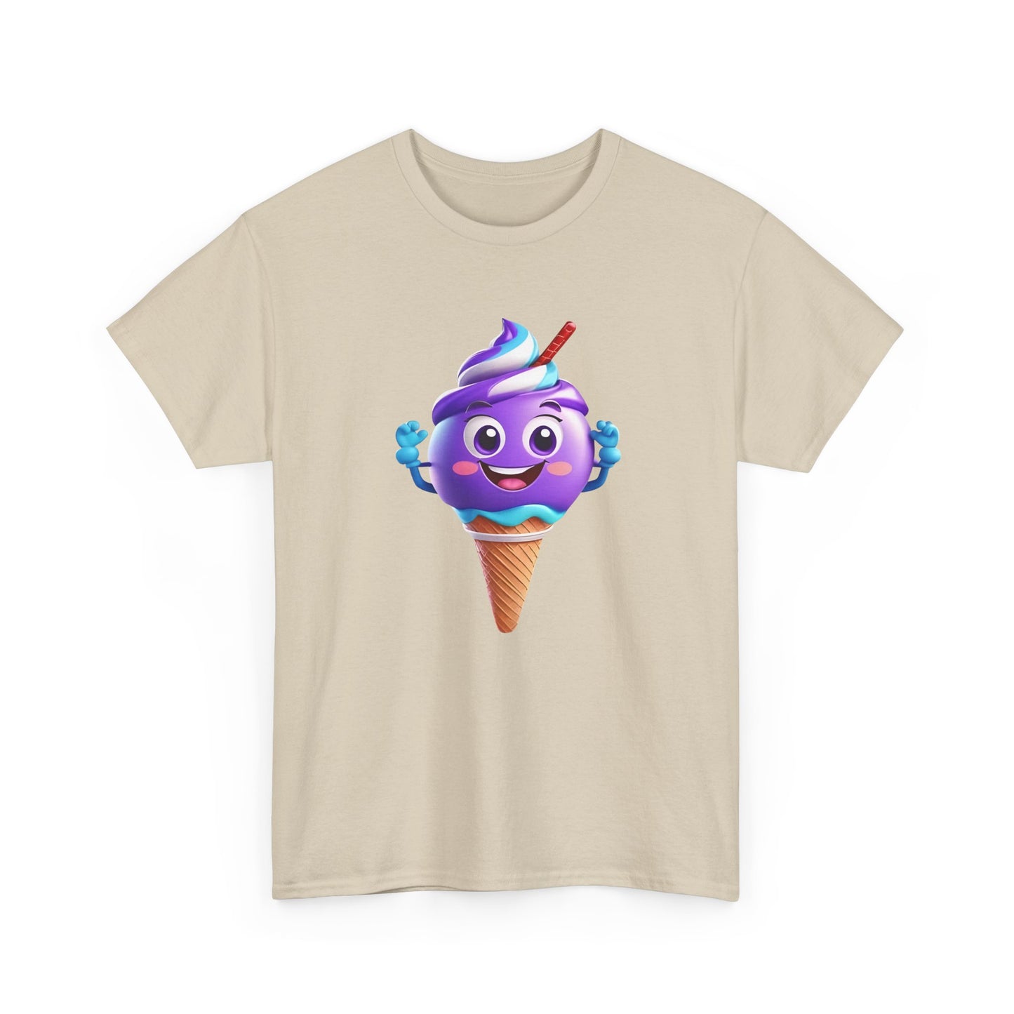 Scoop of Joy: Cartoon Ice Cream Cone Character Tee Unisex Cotton Graphic T Shirt