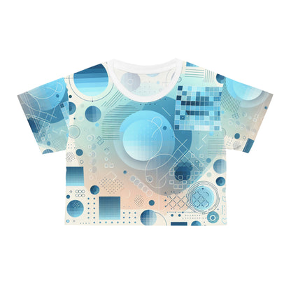 Luxurious Modish Blue Gradation Crop T-Shirt from Dazzling Dreams Studio featuring an artistic abstract design in silky soft polyester, perfect for stylish casual wear.