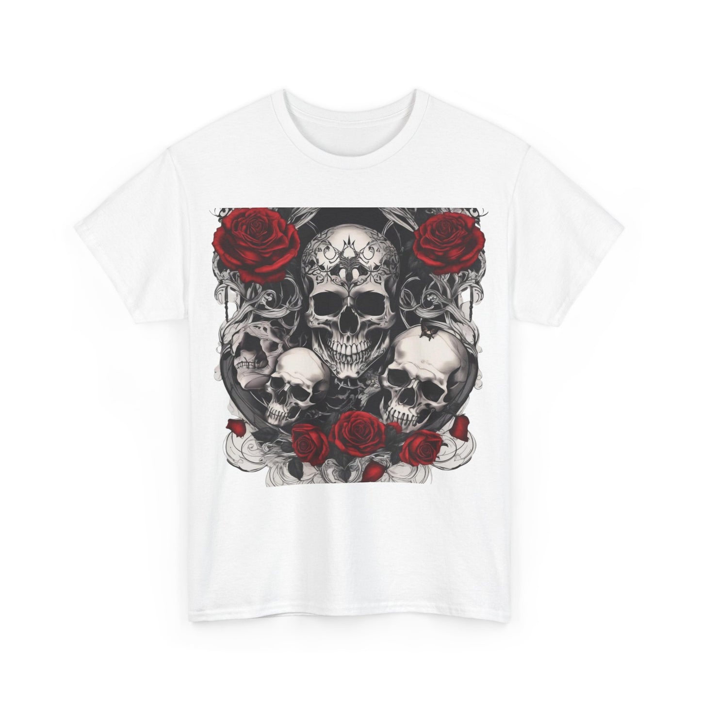 Skulls and Roses Cotton Tee, Unisex Graphic Shirt, 7 color choice