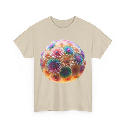 Iridescent Floral Sphere Unisex Cotton Tee Graphic T Shirt featuring a vibrant floral sphere design in pastel colours, showcasing elegance and style.