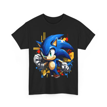 Sonic The Hedgehog Unisex Graphic Tee - Vibrant Art Tee Featuring Iconic Hedgehog Design in black, featuring Sonic in action with vivid geometric elements.