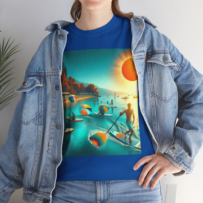 Lifestyle image of the Luxury Paddleboarding T-Shirt by Dazzling Dreams Studio, perfect for outdoor events or casual outings.