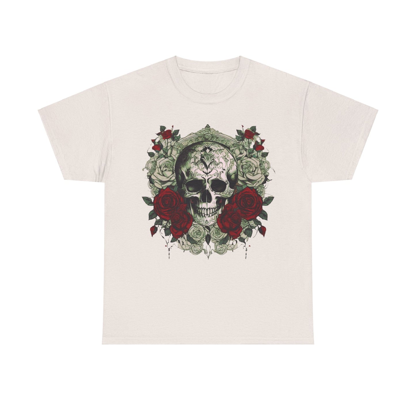 Skulls and Roses Cotton Tee, Unisex Graphic Shirt, 7 color choice