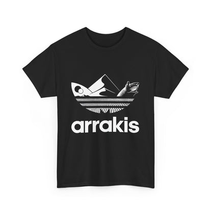 Stylish front view of the Arrakis Dune Graphic T-Shirt featuring a captivating design, perfect for urban unisex fashion.