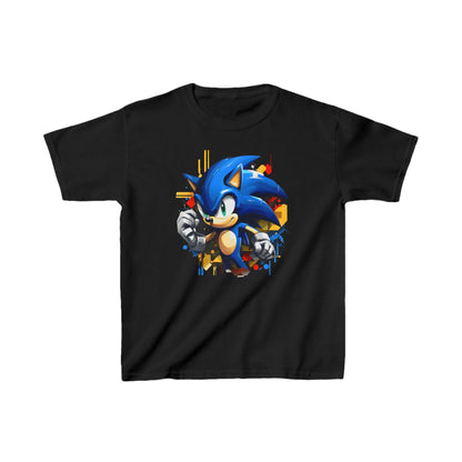 Child´s Sonic The Hedgehog Unisex Graphic Tee Shirt Kids in black, featuring a vibrant graphic of Sonic in dynamic motion, perfect for stylish young fans.