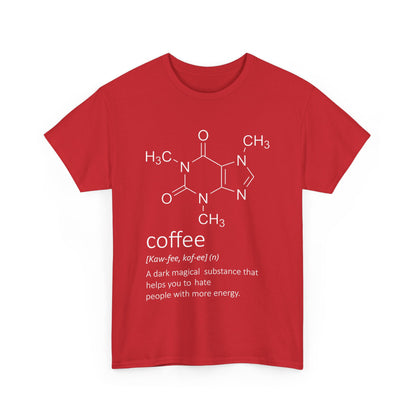 Urban Coffee Graphic T-Shirt for Men & Women - 100% Cotton Casual Streetwear Fashion featuring a striking coffee molecule graphic in white on a rich red backdrop.