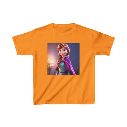 Kids Frozen Anna Heavy Cotton T-Shirt in vibrant orange, adorned with a delightful print of Anna from Disney's Frozen, offering a stylish touch to any child's wardrobe.