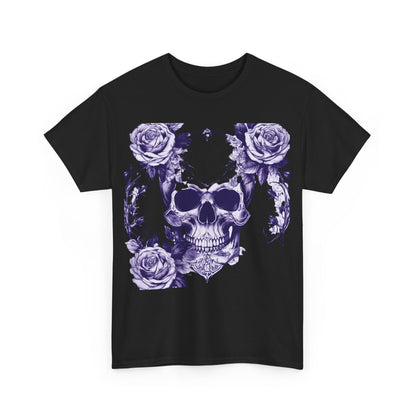 Front view of Skulls and Roses Cotton Tee - Unisex graphic tee with striking skull and rose artwork, perfect for alternative fashion lovers.