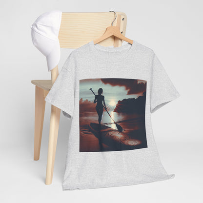 Paddle Board T-Shirt styled with shorts, perfect for casual outings, designed by Dazzling Dreams Studio for stylish water sports lovers.