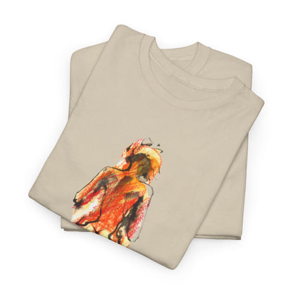 Stacked elegant unisex graphic t-shirts highlighting an intriguing back design, perfect for fashion enthusiasts seeking playful and artistic clothing.