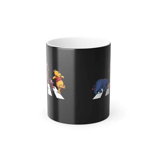 Elegant view of the Winnie The Pooh & Friends Abbey Road Colour Morphing Mug - 11oz, featuring iconic characters joyfully crossing the road in a luxurious presentation.