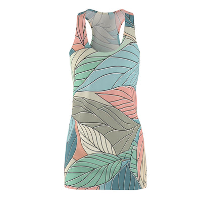 Emilia Valentina Racerback Dress designed by Dazzling Dreams Studio, showcasing a stunning pastel leaf pattern, perfect for luxurious summer events.