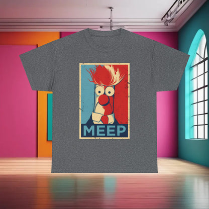 Chic Muppets Beaker Meep Graphic T-Shirt in a soft grey colour, set within a stylish interior environment, highlighting its unique graphic and comfort.