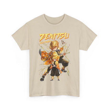 Chic Tanjiro Kamado T-shirt in a sophisticated beige colour, featuring vibrant anime illustrations, ideal for trendsetters.