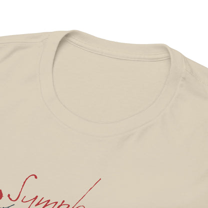 Close-up view of the neckline and fabric of a luxury cream vintage t-shirt featuring unique art design elements.