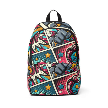 Vibrant Pop Art Cartoon Backpack by Dazzling Dreams Studio, showcasing modern playful design with dynamic comic-style motifs.