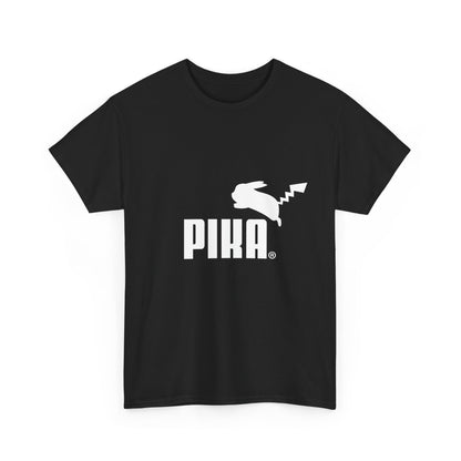 Close-up of the front design of the sleek black Pokemon Character Puma Logo Graphic T-Shirt, featuring stylish artistry for fans.