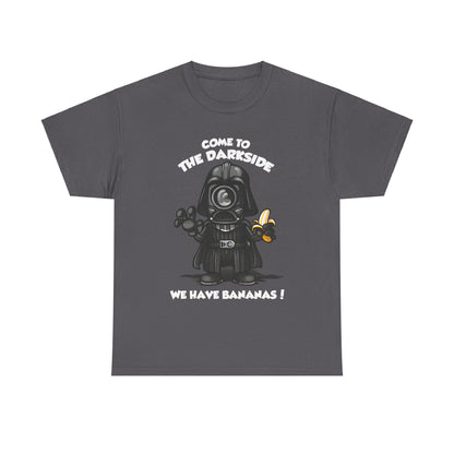 Darth Vader Minion Graphic Unisex T Shirt Tee in grey, displaying a quirky character clutching a banana, making it a funny addition to any Minions fan's wardrobe.