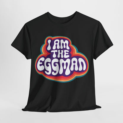 Luxury I Am The Eggman Graphic T-Shirt in Black - Unisex Cotton Tee featuring a vibrant artistic design, perfect for stylish casual wear.