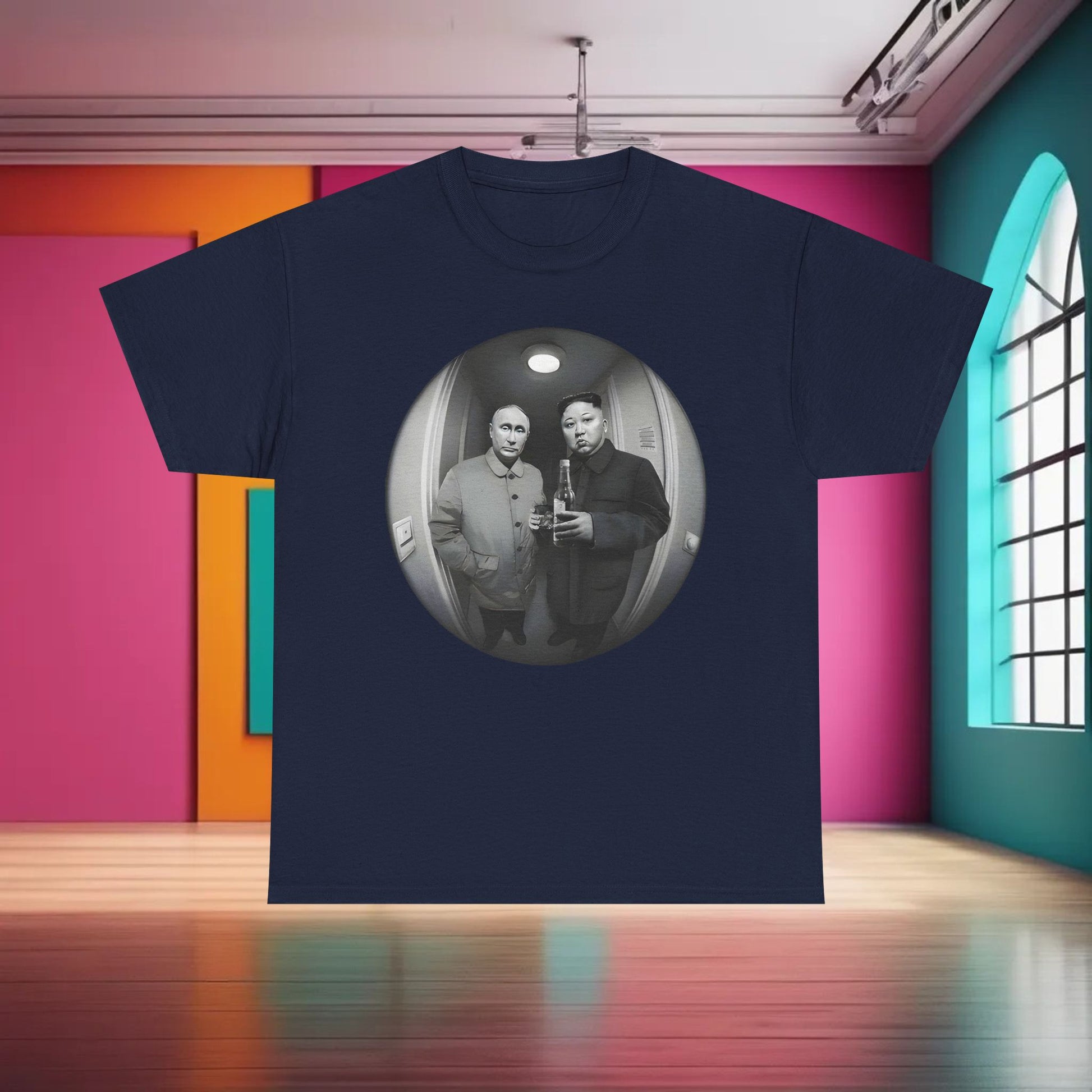 The whimsical 'Meet the Neighbors' funny t-shirt for men featuring amusing diplomats, perfect for humour lovers and casual outings.