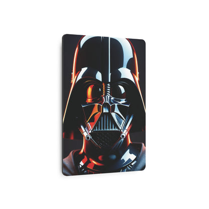 Darth Vader Star Wars Metal Art Poster showcasing a striking close-up of Vader's iconic helmet, reflecting a blend of craftsmanship and sci-fi allure. Perfect premium steel wall décor for enthusiasts.