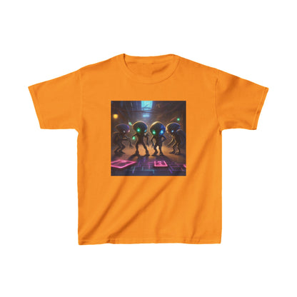 Kids Cute Aliens Heavy Cotton T-Shirt presenting delightful alien motifs, ideal for stylish young explorers, featured in a bold orange.