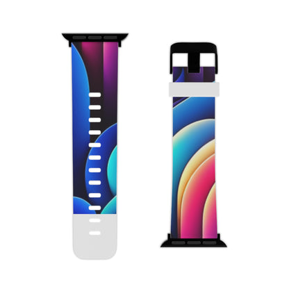 Elegant DesignVistaCastle Neon Apple Watch Band with deep blue, bright pink, and vibrant yellow hues, designed by Dazzling Dreams Studio.