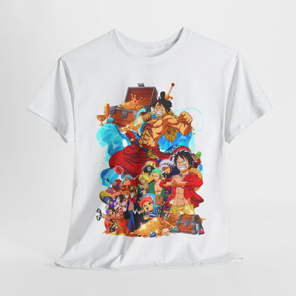 Stylish white T-shirt elegantly displayed to highlight its unique anime-themed graphic, ideal for fashion-forward anime enthusiasts.