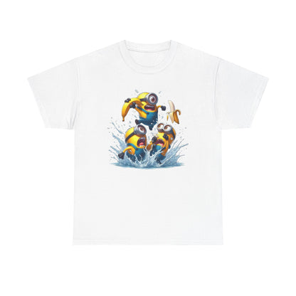 Mens Funny T-Shirt: Minions Banana Splash presents a lively scene with Minions splashing in water, making it perfect for casual wear. This amusing t-shirt is a must-have for anyone who loves humor and the Minions.