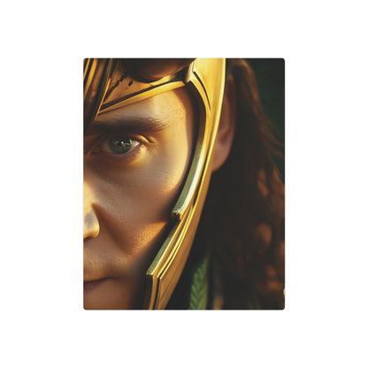 Detailed view of the Marvel Loki Metal Art Poster highlighting Loki's striking features and the elegance of his helmet, perfect for art enthusiasts and Marvel collectors.
