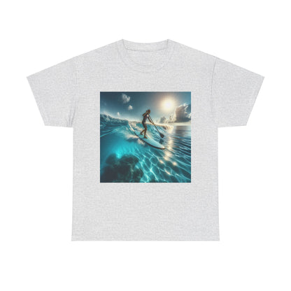 Fashionable presentation of the Delightful Paddle Board T-Shirt worn in an outdoor setting, embodying adventure and style by Dazzling Dreams Studio.