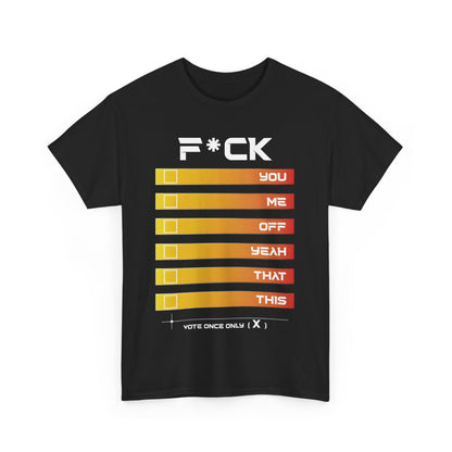 F*Ck Graphic Tee - Premium Cotton Unisex Remarkable Statement T-Shirt in Dark Grey featuring bold F*Ck typography and vibrant gradient boxes.