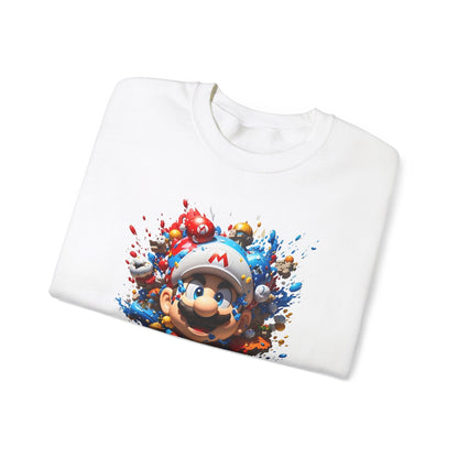 An elegant folded white Computer Game Character Unisex Crewneck Sweatshirt with a stunning graphic design of a famous gaming character, highlighting its premium quality and artistic flair.