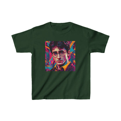 Kids Harry Potter Heavy Cotton Tee in rich green featuring a vibrant print, perfect for young wizards and witches.