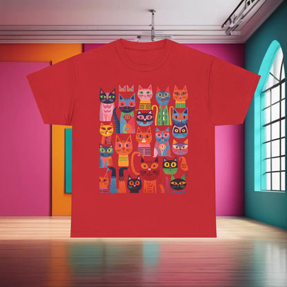 Purrfection Graphic T-Shirt Urban Unisex Cotton Tee in bold red, featuring an intricate graphic of playful cats, perfect for making a luxurious style statement.