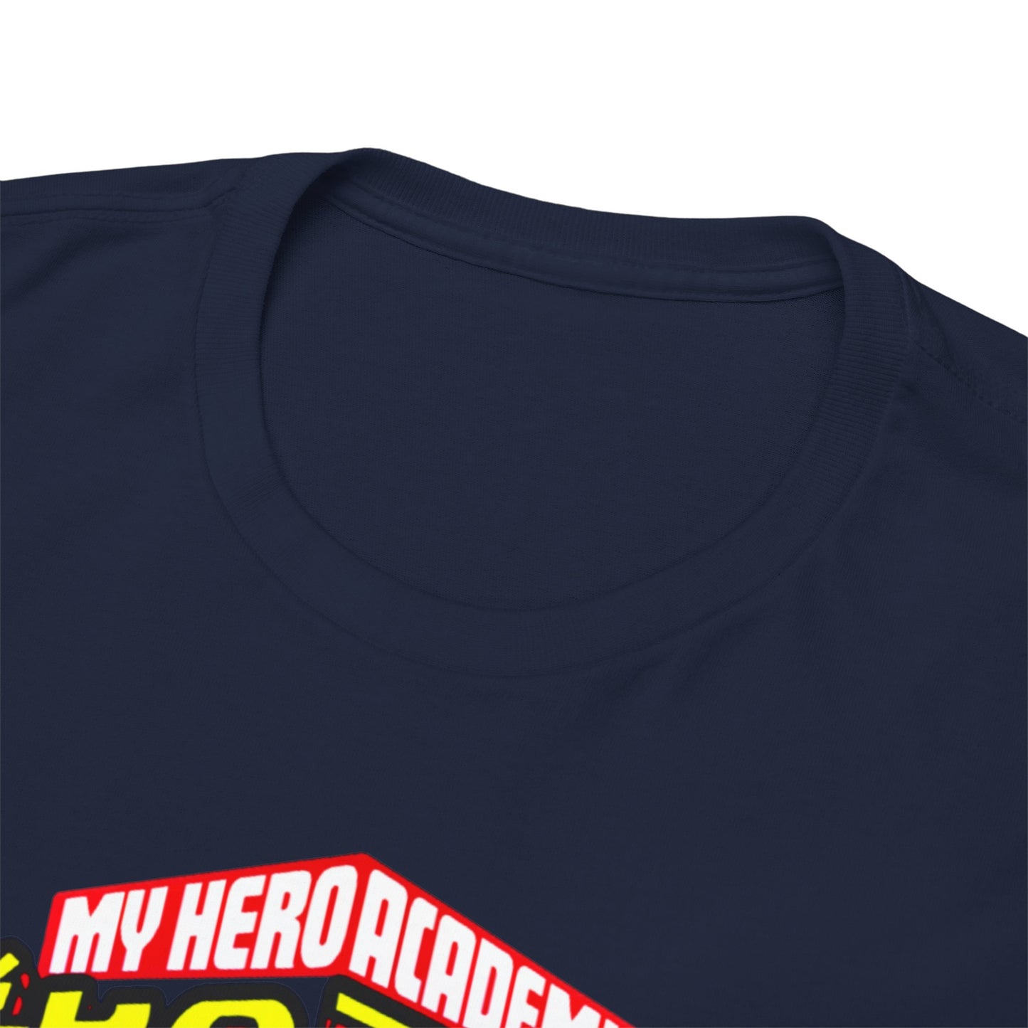 Close-up view of the high-quality neckline and fabric of the My Hero Academia Izuku Midoriya T-shirt, highlighting premium craftsmanship and luxurious comfort.