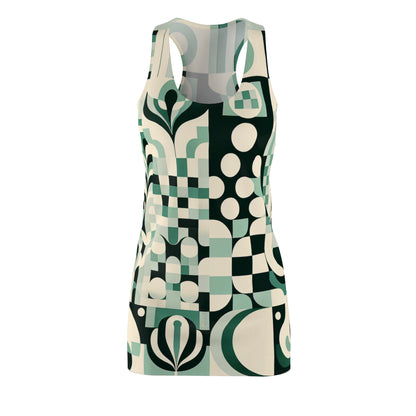 Elegant pastel green racerback dress by Dazzling Dreams Studio featuring a modern checkerboard and block print design, perfect for summer occasions.