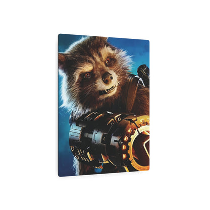 Marvel Guardians of the Galaxy Rocket Metal Art Poster elegantly framed, highlighting Rocket Raccoon as a stylish and sophisticated décor choice for fans of the cosmic universe.