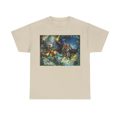 Discworld Mort Graphic Unisex T-Shirt in light fabric, featuring intricate artwork from Terry Pratchett's Mort, perfect for showcasing literary passion and unique style.