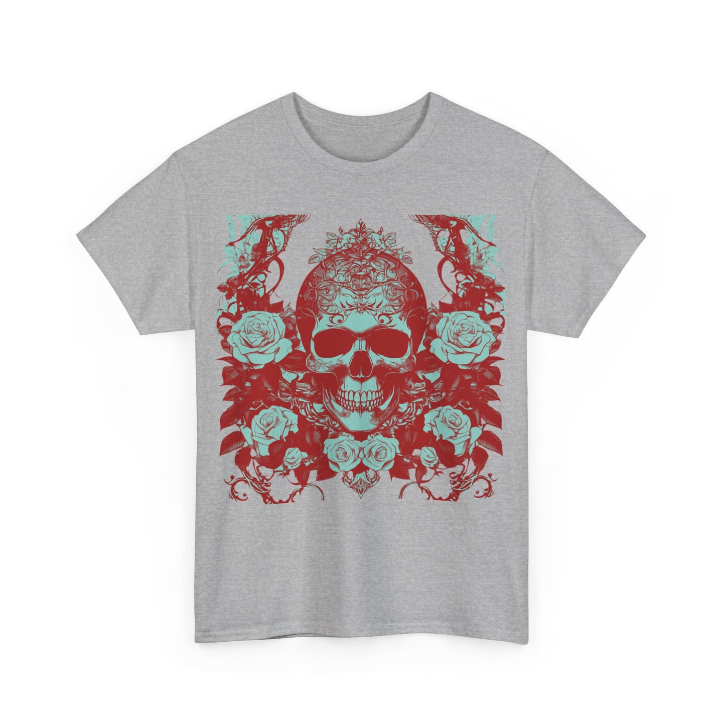 Skulls and Roses Cotton Tee, Unisex Graphic Shirt, 7 color choice