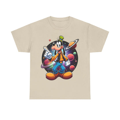 Cosmic Goofy Unisex Graphic Tee presented in a light beige shade, showcasing the beloved Disney character with a vibrant illustration in cosmic wonder.